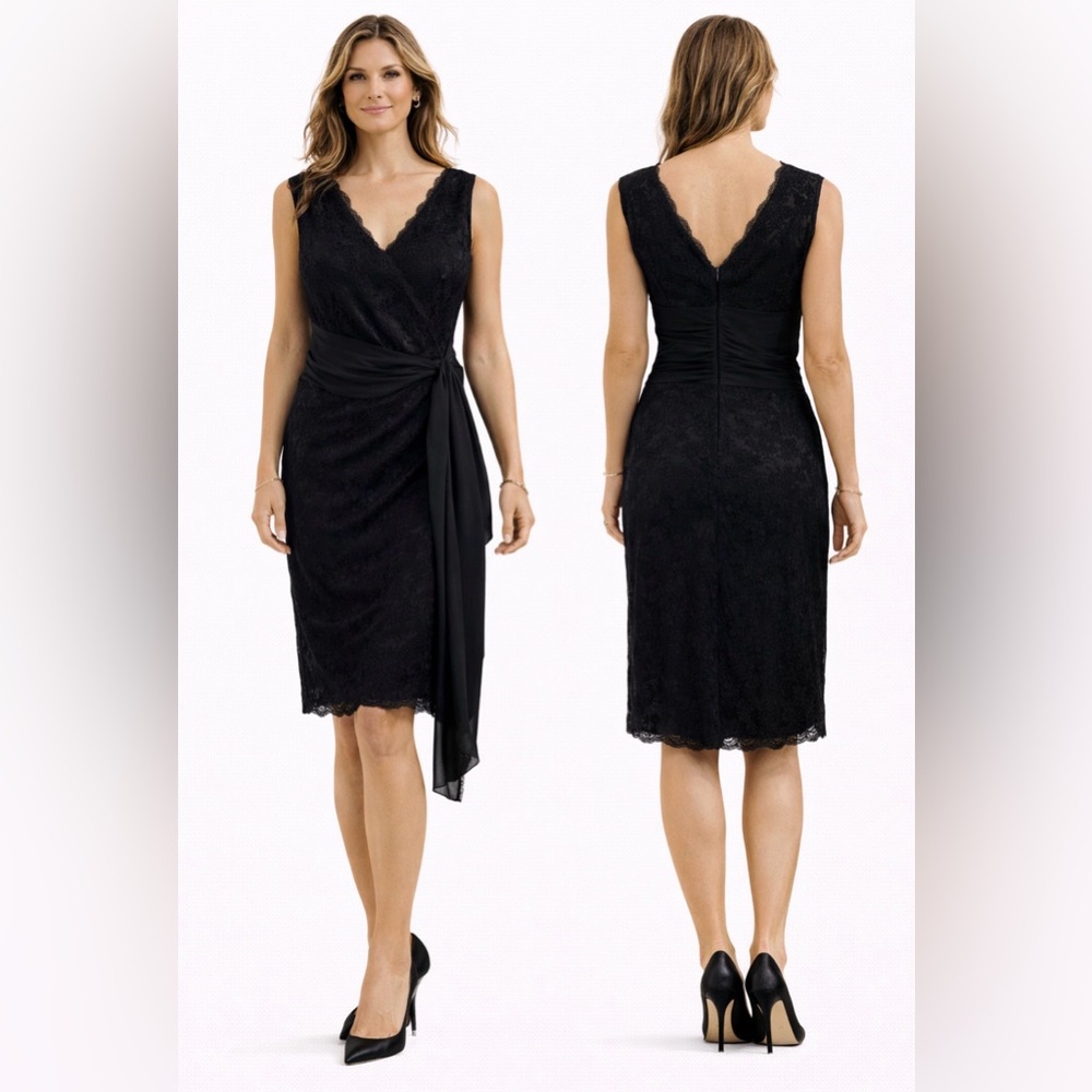 Marina Dress 10 Black Stretch Lace V Neck Party Cruise Date Night Wedding